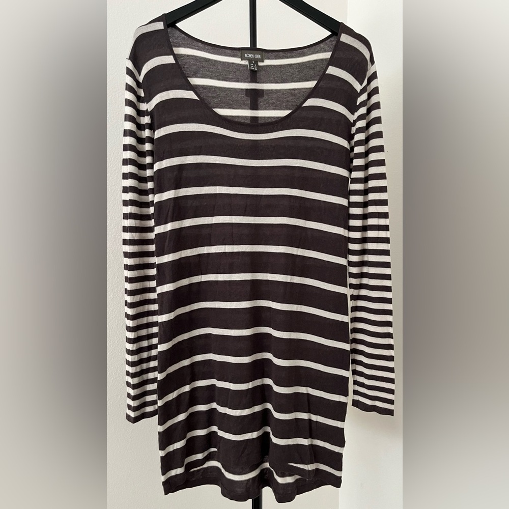✨ Ronen Chen Brown + Cream Striped Tunic | Minimalist Chic | US 6